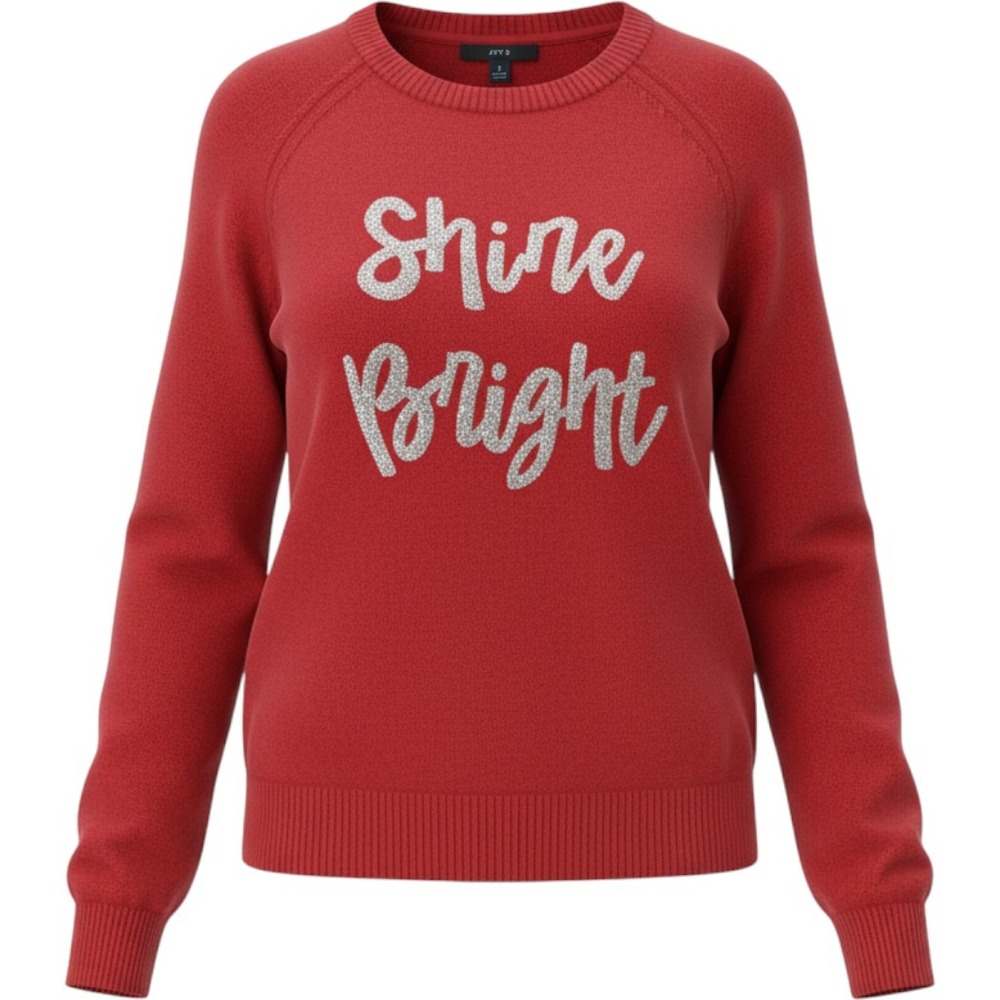 Apt. 9 Red Shine Bright Sequin Holiday Sweater Metallic Knit Crew Neck Medium